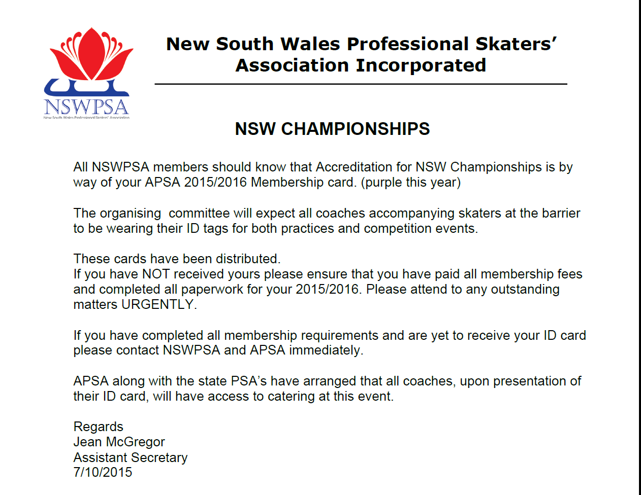 NSW Championships - 2015-16 Accreditation ID Card